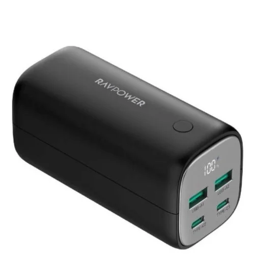 Rav Power 20000Mah Gan Pd65W 4-Port Portable Charger  Offline Black